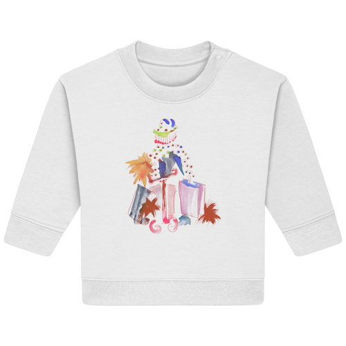 Süßes weißes Baby-Sweatshirt mit originalem Aquarellmotiv von Nikolas Müller - My friend, the unknown artist