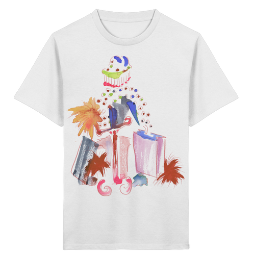 Weißes Organic Kids T-Shirt mit originalem Aquarellmotiv von Nikolas Müller - My friend, the unknown artist
